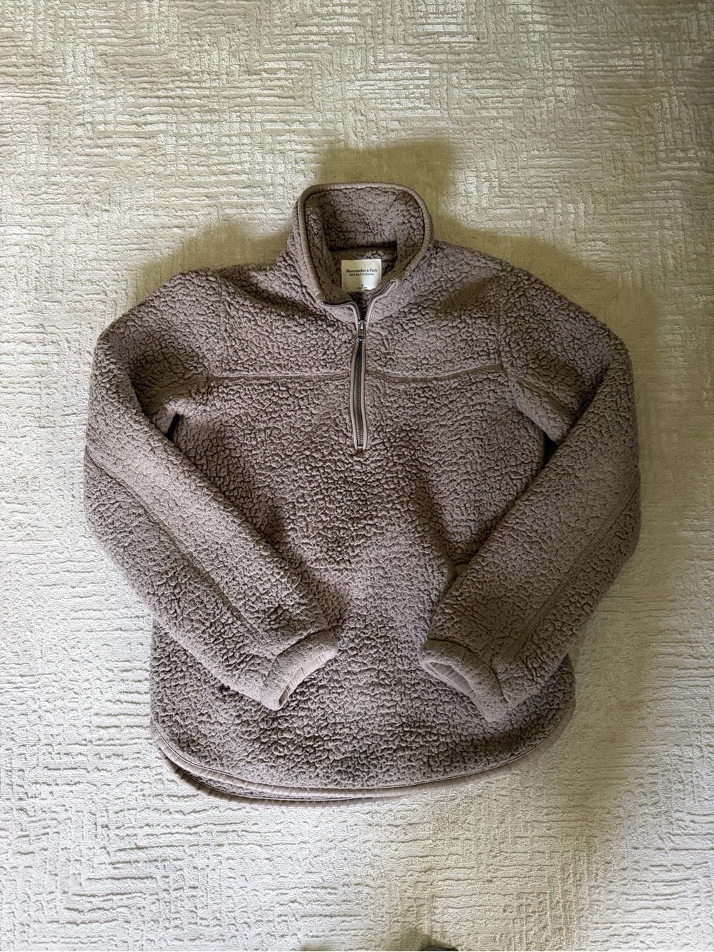 Abercrombie & Fitch Zip-Up Sherpa Pullover - Taupe